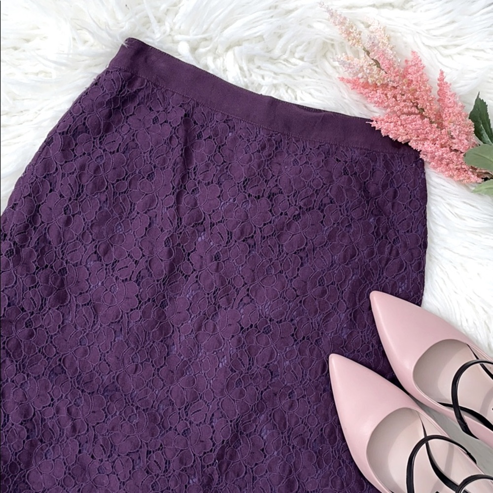 J. Crew Purple Lace Pencil Skirt